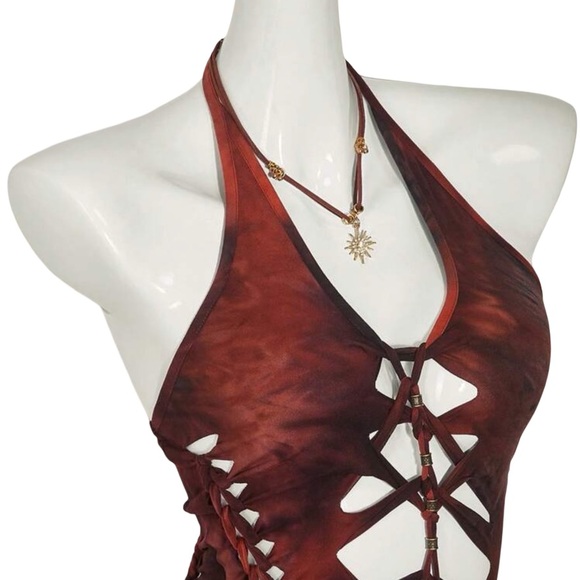 Ombré Slit Weave Braided Halter Bodysuit Onesie - Picture 4 of 7